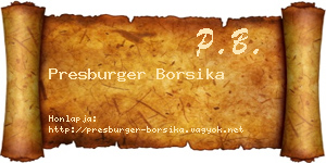 Presburger Borsika névjegykártya